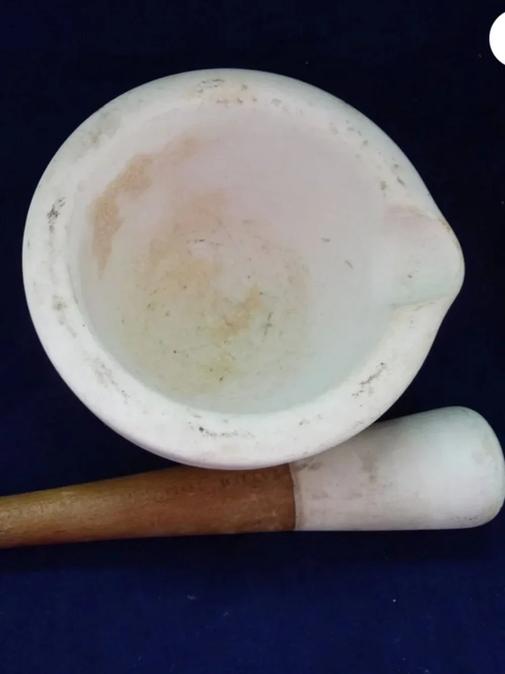 Antique Victorian ironstone wood mortar pestle T M S Co size 2 acid proof herbs